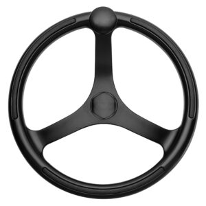 Schmitt Marine Primus Wheel 13.5″ Black 3/4″ Tapered Shaft w/Knob Finger Grips – Black Powder Coat