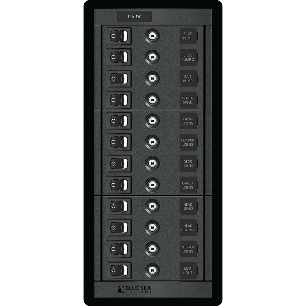 Blue Sea 1461 12 Position Circuit Breaker Panel – 12V – 120A Blue Sea 1461 12 Position Circuit Breaker Panel – 12V – 120A