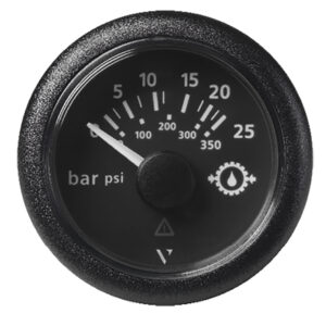 Veratron 52MM (2-1/16″) ViewLine Transmission Oil Pressure 25 Bar/350 PSI – Black Dial & Round Bezel