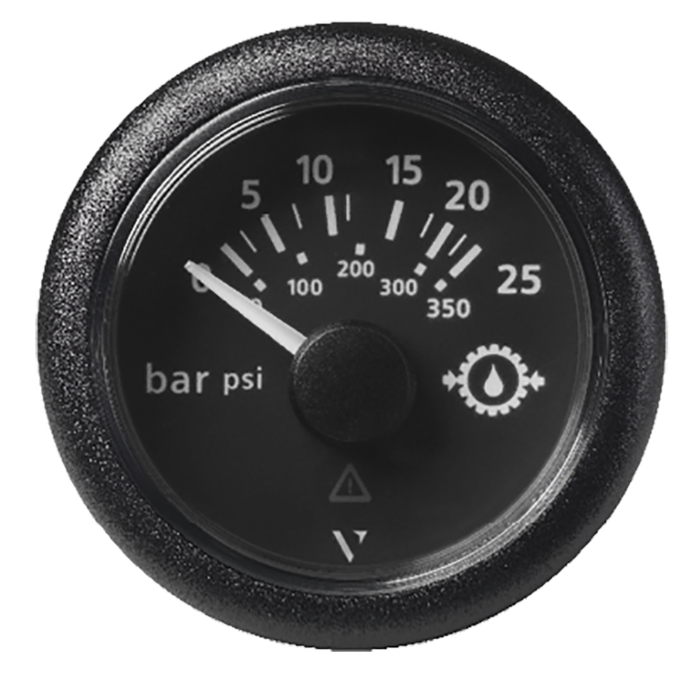 Veratron 52MM (2-1/16″) ViewLine Transmission Oil Pressure 25 Bar/350 PSI – Black Dial & Round Bezel Veratron 52MM (2-1/16″) ViewLine Transmission Oil Pressure 25 Bar/350 PSI – Black Dial & Round Bezel