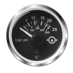 Veratron 52MM (2-1/16″) ViewLine Transmission Oil Pressure 25 Bar/350 PSI – Black Dial & Chrome Triangular Bezel