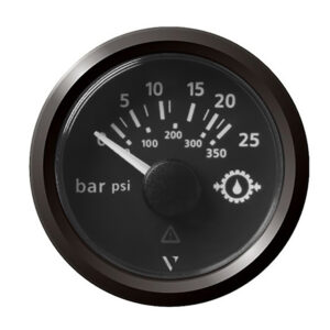 Veratron 52MM (2-1/16″) ViewLine Transmission Oil Pressure 25 Bar/350 PSI – Black Dial & Triangular Bezel