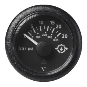Veratron 52MM (2-1/16″) ViewLine Transmission Oil Pressure 30 Bar/435 PSI – Black Dial & Round Bezel