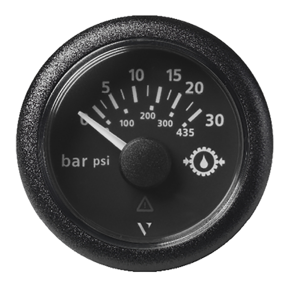 Veratron 52MM (2-1/16″) ViewLine Transmission Oil Pressure 30 Bar/435 PSI – Black Dial & Round Bezel Veratron 52MM (2-1/16″) ViewLine Transmission Oil Pressure 30 Bar/435 PSI – Black Dial & Round Bezel