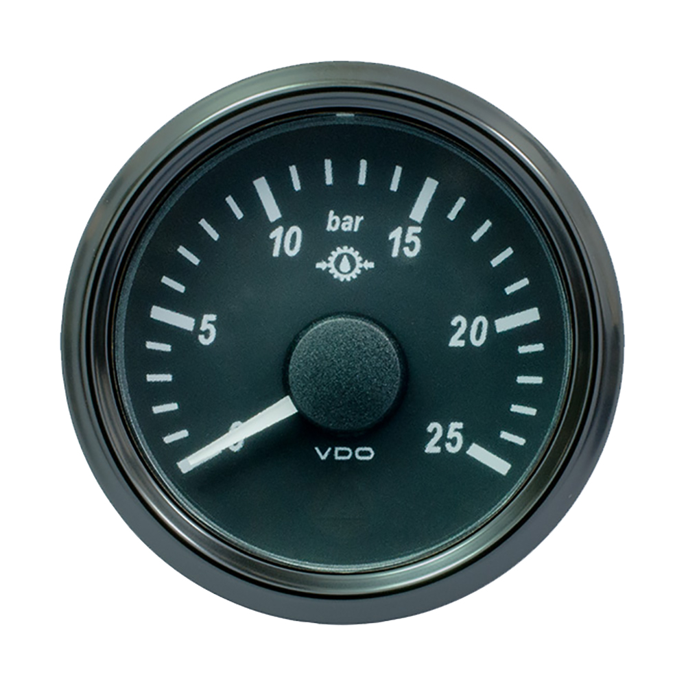 VDO SingleViu 52mm (2-1/16″) Gear Oil Pressure Gauge – 25 Bar – 0-180 Ohm VDO SingleViu 52mm (2-1/16″) Gear Oil Pressure Gauge – 25 Bar – 0-180 Ohm