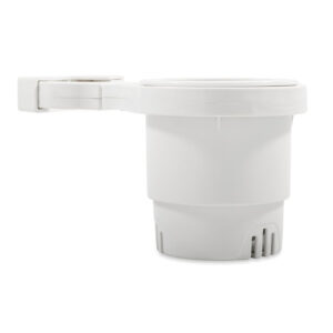 Camco Clamp-On Rail Mounted Cup Holder – Large for Up to 2″ Rail – White