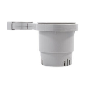 Camco Clamp-On Rail Mounted Cup Holder – Large for Up to 2″ Rail – Grey