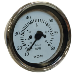VDO Cockpit Marine 85MM (3-3/8″) Pitot Speedometer – 0 to 60 MPH – White Dial/Chrome Bezel