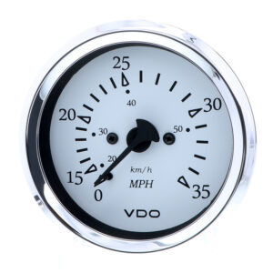 VDO Cockpit Marine 85MM (3-3/8″) Pitot Speedometer – 0 to 35 MPH – White Dial/Chrome Bezel