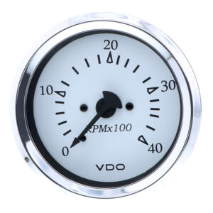 VDO Cockpit Marine 85MM (3-3/8″) Diesel Tachometer – 4000 RPM – White Dial/Chrome Bezel