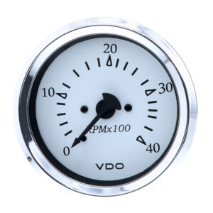 VDO Cockpit Marine 85MM (3-3/8″) Diesel Tachometer – Alternator Input – White Dial/Chrome Bezel