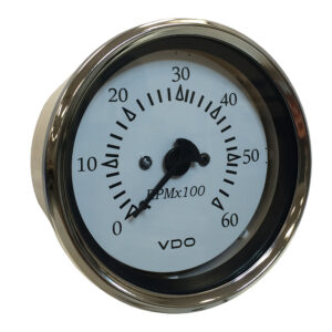 VDO Cockpit Marine 85MM (3-3/8″) Sterndrive Tachometer – White Dial/Chrome Bezel