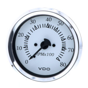 VDO Cockpit Marine 85MM (3-3/8″) Outboard Tachometer – White Dial/Chrome Bezel