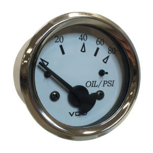 VDO Cockpit Marine 52MM (2-1/16″) Oil Pressure Gauge – White Dial/Chrome Bezel