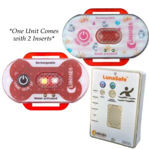 Lunasea Child/Pet Safety Water Activated Strobe Light w/RF Transmitter & Portable Audio/Visual Receiver – Red Case