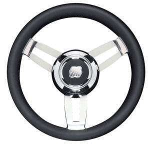 Uflex Morosini 13.8″ Steering Wheel – Black Polyurethane w/Stainless Steel Spokes & Chrome Hub