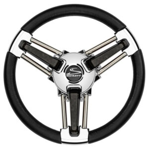 Schmitt Marine Burano Wheel 14″ 3/4″ Tapered Shaft Black Polyurethane w/Stainless Spoke Includes Center Cap/Nut