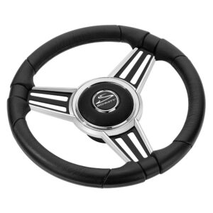 Schmitt Marine PU30 14″ Wheel – Chrome Cap & Spoke Inserts – Black Spokes – 3/4″ Tapered Shaft