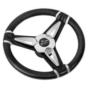 Schmitt Marine PU50 14″ Wheel – Chrome Cap & Spoke Inserts – Black Spokes – 3/4″ Tapered Shaft