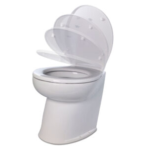 Jabsco Deluxe Flush 14″ Angled Back 24V Raw Water Electric Marine Toilet w/Remote Rinse Pump & Soft Close Lid