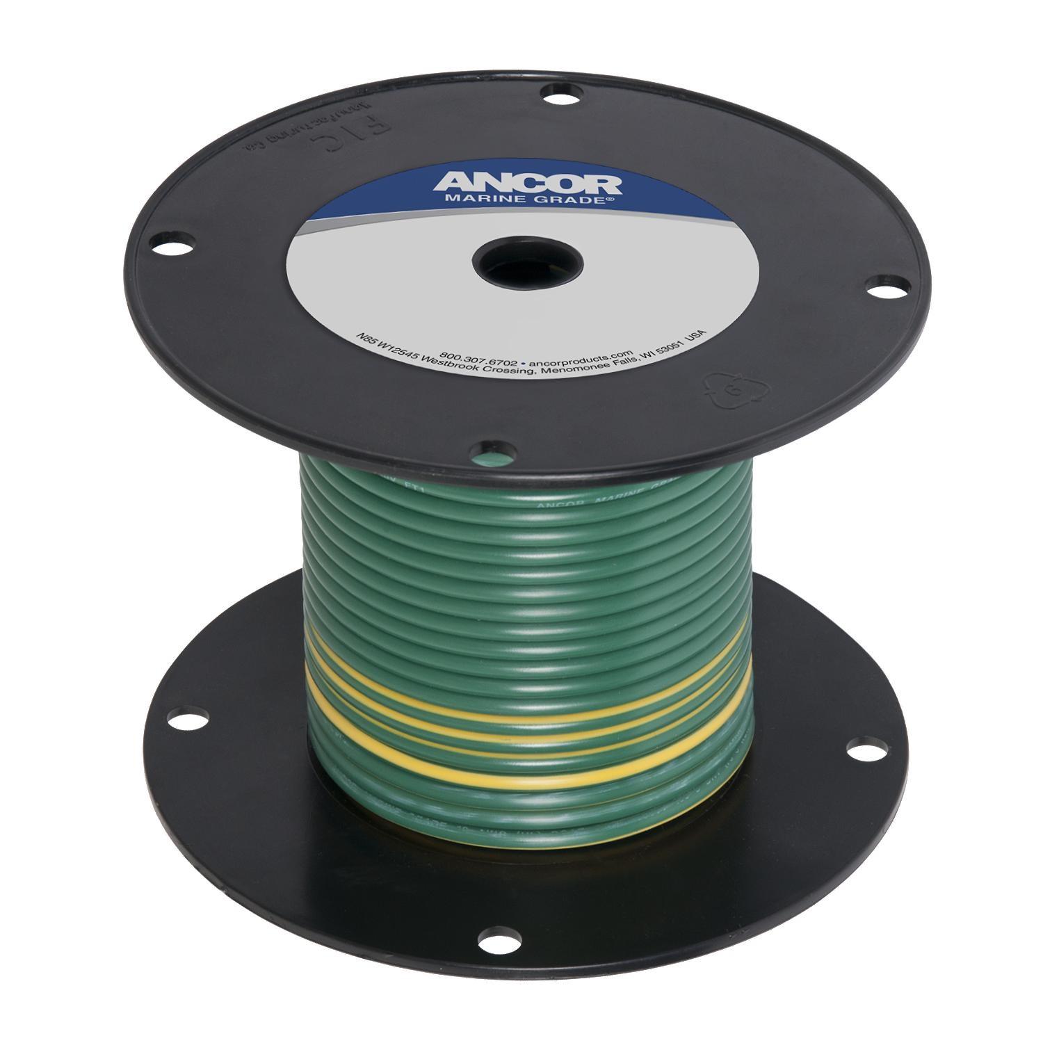 Ancor #10 Green w/ Yellow Stripe 100ft Spool Tinned Copper Ancor #10 Green w/ Yellow Stripe 100ft Spool Tinned Copper