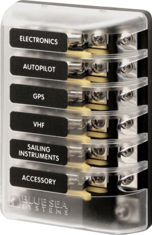 Blue Sea 5015 ST Glass 6 Circuit Fuse Block with Negative Bus and Cover